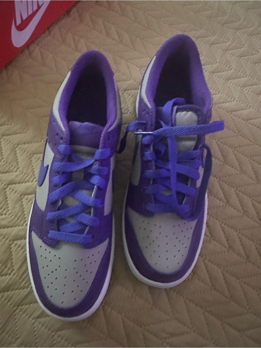 Nike Kids Purple and White Low-Top Sneakers with Lace-Up Closure